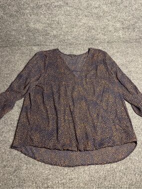 Women’s Navy Blue Dotted V-Neck Blouse Size Large